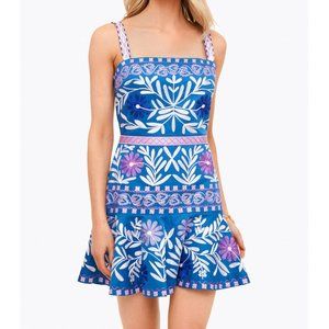 Alexis Venise Marina Mini Dress Floral Embroidered Blue Aurora Pink Cotton S
